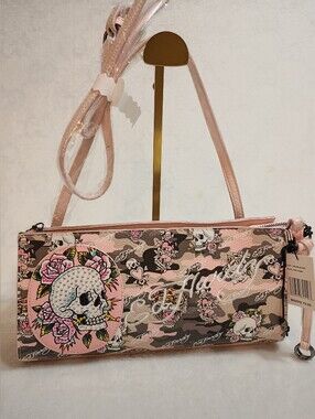 Ed Hardy Pink Skull-Print Crossbody Bag